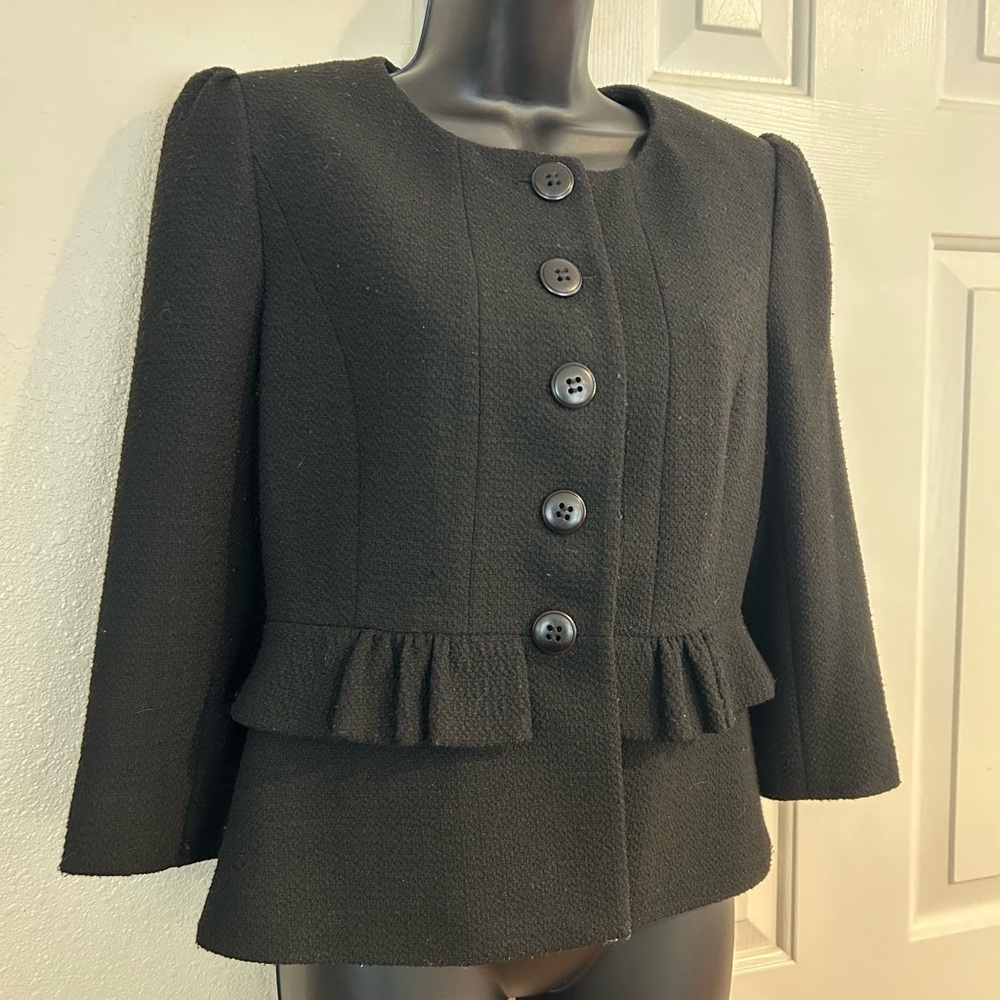 Classiques Entier Black Textured Peplum Button Jacket